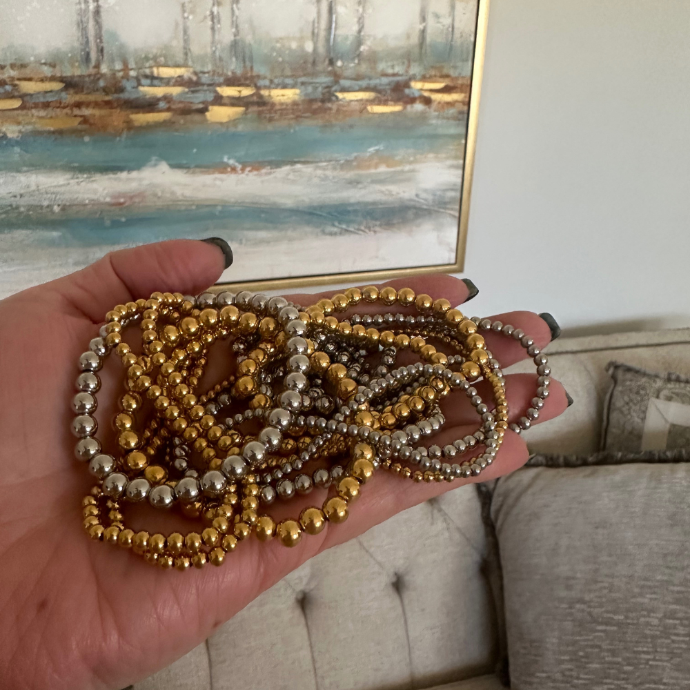Gold Beaded Bracelet Water Resistant Non Tarnish