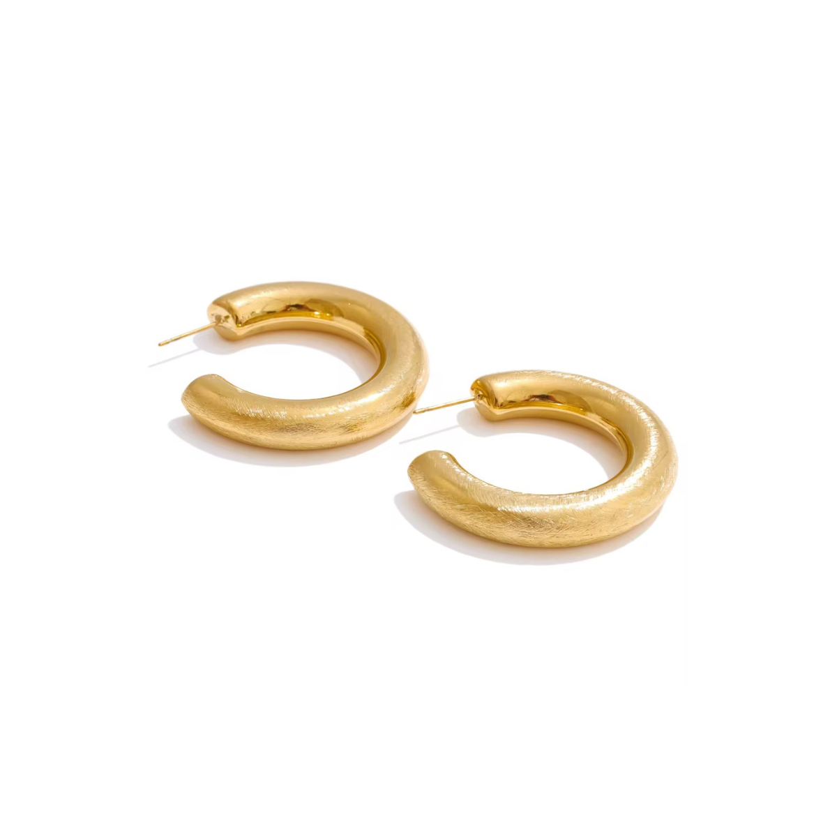 Brushed Hoop Earrings - 18k Plated Stainless Steel